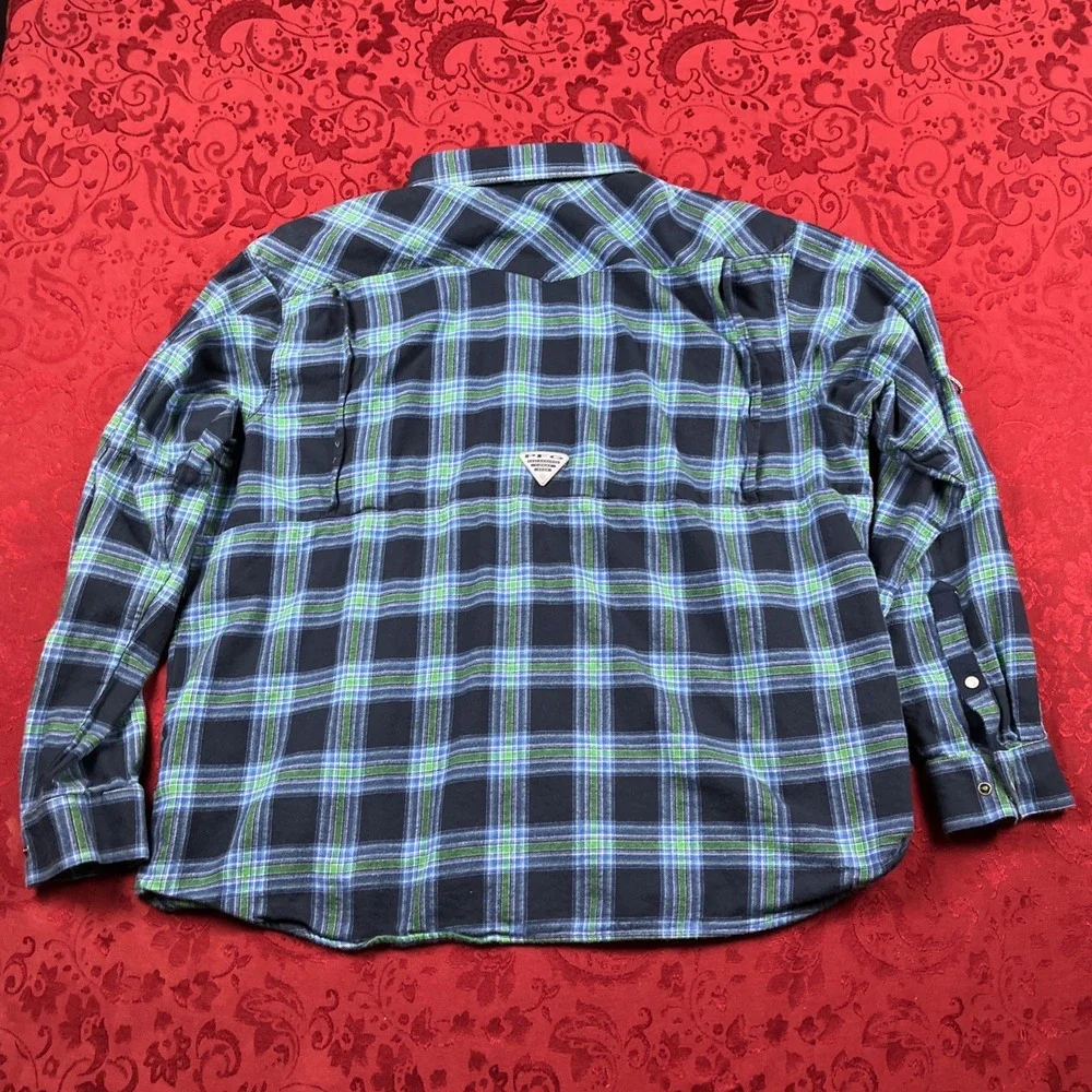 Columbia‎ PFG Pearl Snap Vented Long Sleeve Flannel Shirt Mens XXL Blue Plaid